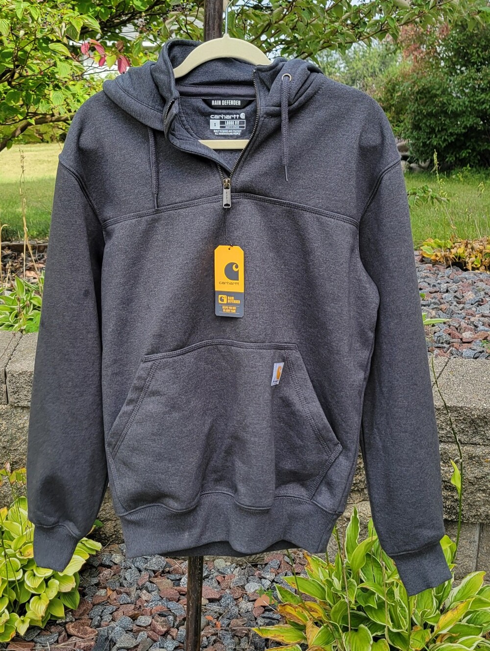 Carhartt Men's Gray Hooded Heavy Rain Defender Loose Fit Sweatshirt Size Small